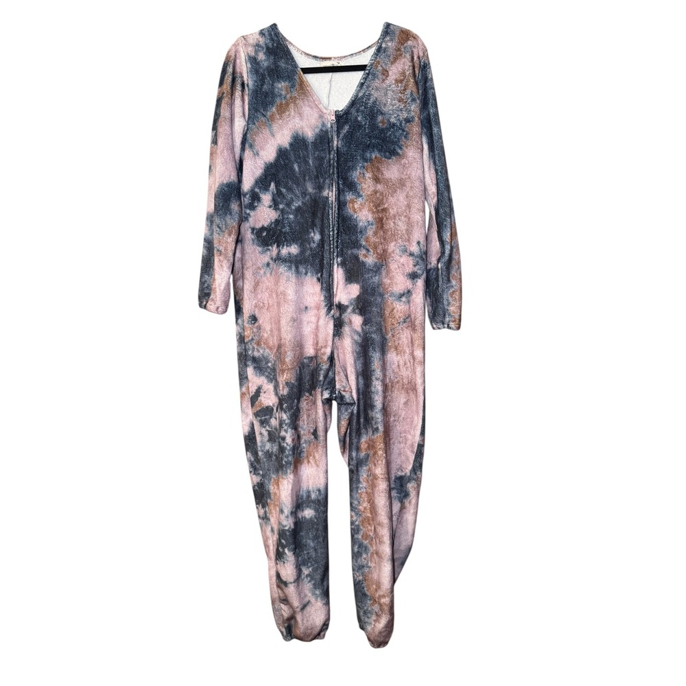 Natural Life Tie Dye Plush One Piece Jumpsuit Pajamas Loungewear Small S